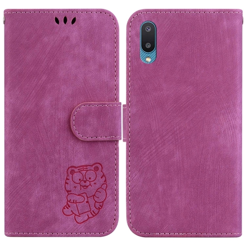 

For Samsung Galaxy A02 / M02 India 4G Little Tiger Embossed Leather Phone Case(Rose Red)