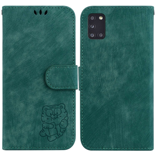 

For Samsung Galaxy A31 Little Tiger Embossed Leather Phone Case(Green)