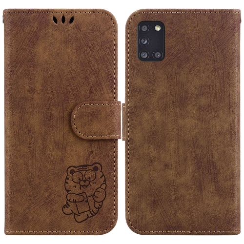 

For Samsung Galaxy A31 Little Tiger Embossed Leather Phone Case(Brown)