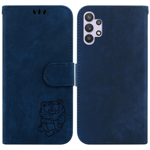 

For Samsung Galaxy A32 5G Little Tiger Embossed Leather Phone Case(Dark Blue)