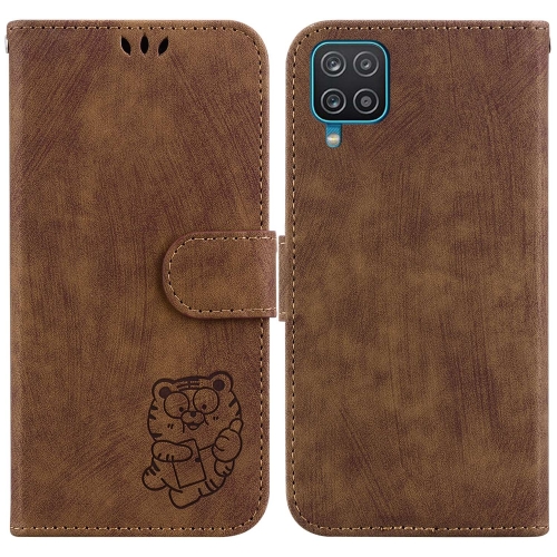 

For Samsung Galaxy F22 4G Little Tiger Embossed Leather Phone Case(Brown)