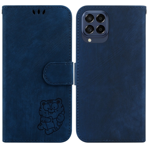 

For Samsung Galaxy M53 5G Little Tiger Embossed Leather Phone Case(Dark Blue)