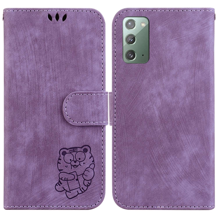 

For Samsung Galaxy Note20 Little Tiger Embossed Leather Phone Case(Purple)