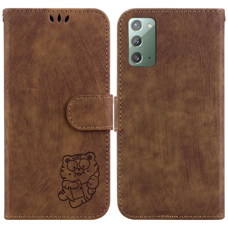 

For Samsung Galaxy Note20 Little Tiger Embossed Leather Phone Case(Brown)