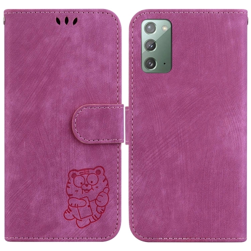 

For Samsung Galaxy Note20 Little Tiger Embossed Leather Phone Case(Rose Red)