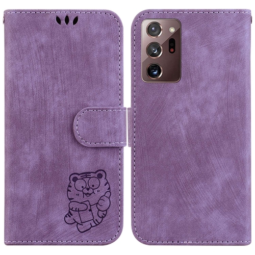 

For Samsung Galaxy Note20 Ultra Little Tiger Embossed Leather Phone Case(Purple)