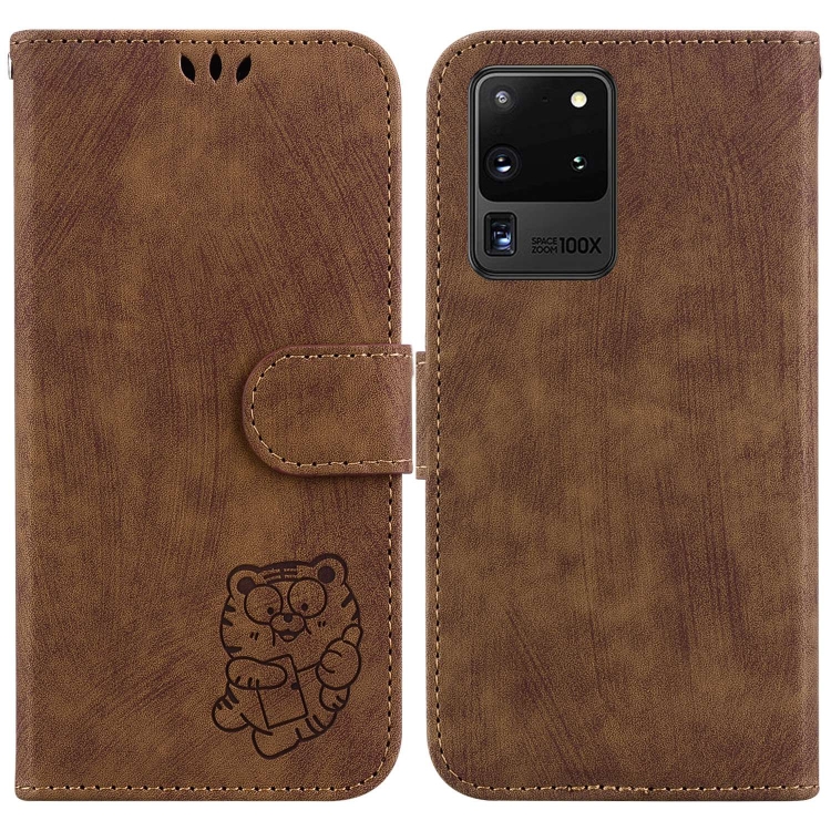

For Samsung Galaxy S20 Ultra Little Tiger Embossed Leather Phone Case(Brown)
