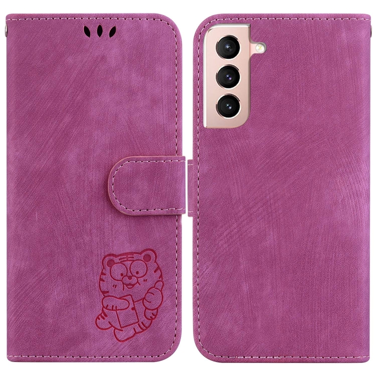 

For Samsung Galaxy S21 5G Little Tiger Embossed Leather Phone Case(Rose Red)