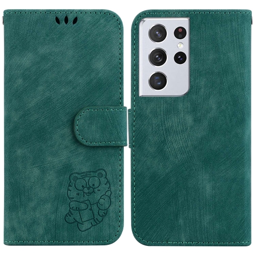 

For Samsung Galaxy S21 Ultra 5G Little Tiger Embossed Leather Phone Case(Green)