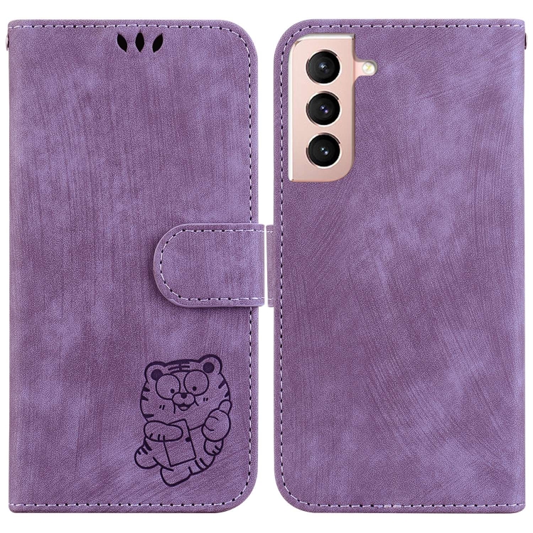 

For Samsung Galaxy S22 5G Little Tiger Embossed Leather Phone Case(Purple)
