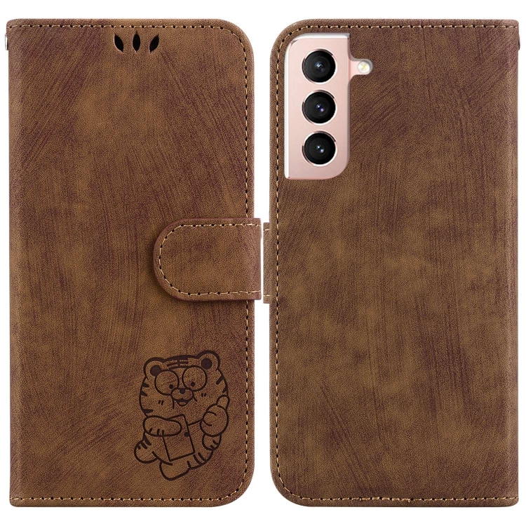

For Samsung Galaxy S22+ 5G Little Tiger Embossed Leather Phone Case(Brown)