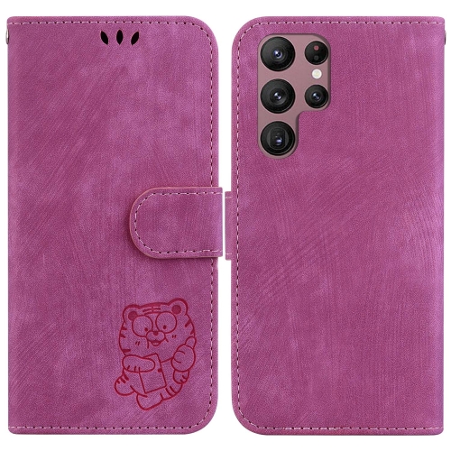 

For Samsung Galaxy S22 Ultra 5G Little Tiger Embossed Leather Phone Case(Rose Red)