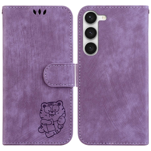 

For Samsung Galaxy S23 5G Little Tiger Embossed Leather Phone Case(Purple)