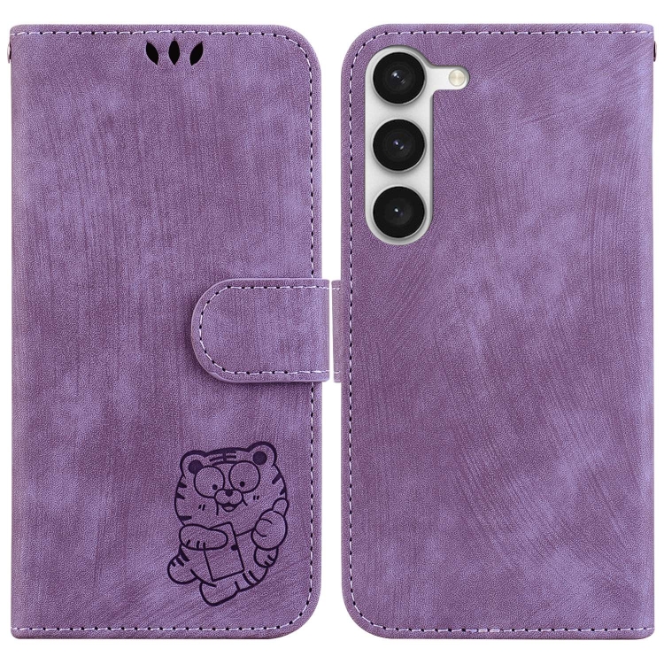 

For Samsung Galaxy S23+ 5G Little Tiger Embossed Leather Phone Case(Purple)