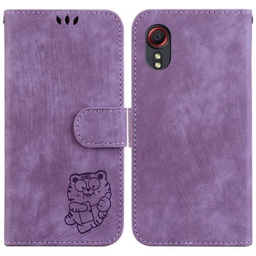 

For Samsung Galaxy Xcover 5 Little Tiger Embossed Leather Phone Case(Purple)