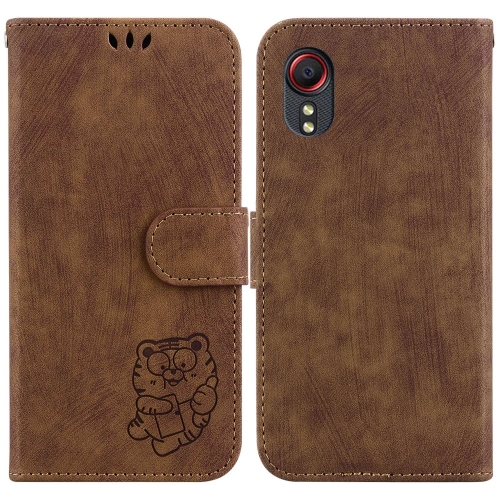 

For Samsung Galaxy Xcover 5 Little Tiger Embossed Leather Phone Case(Brown)