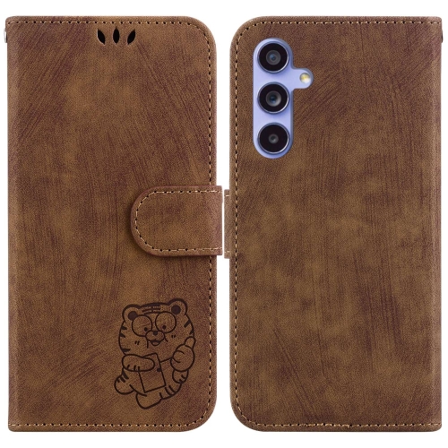 

For Samsung Galaxy S23 FE 5G Little Tiger Embossed Leather Phone Case(Brown)