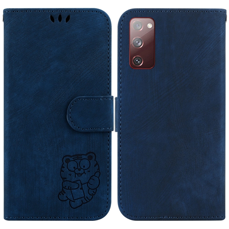 

For Samsung Galaxy S20 FE 5G Little Tiger Embossed Leather Phone Case(Dark Blue)