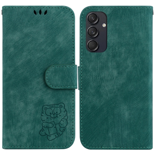 

For Samsung Galaxy M55 Little Tiger Embossed Leather Phone Case(Green)