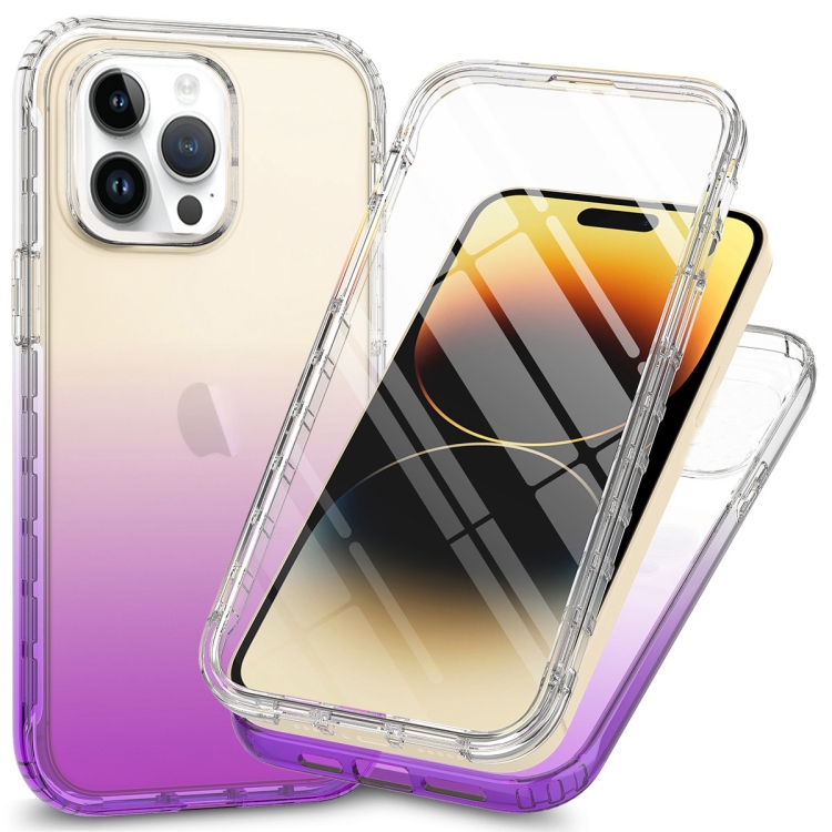 

For iPhone 15 Pro Full Body Shockproof Clear Gradient Phone Case(Purple)