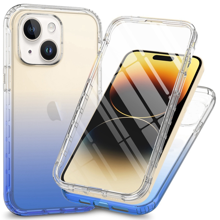 

For iPhone 15 Plus Full Body Shockproof Clear Gradient Phone Case(Blue)