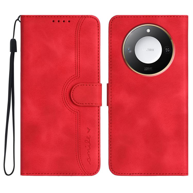 

For Honor X60 / X9c Smart Heart Pattern Skin Feel Leather Phone Case(Red)