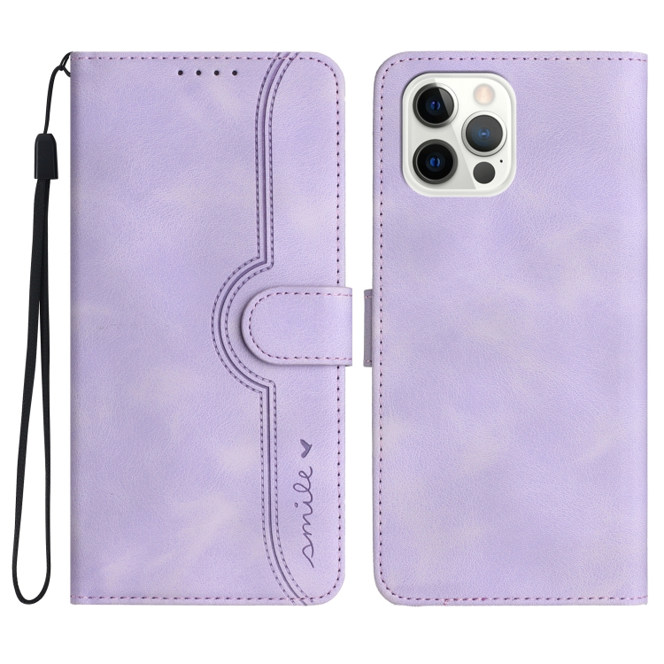 

For iPhone 15 Pro Max Heart Pattern Skin Feel Leather Phone Case(Purple)
