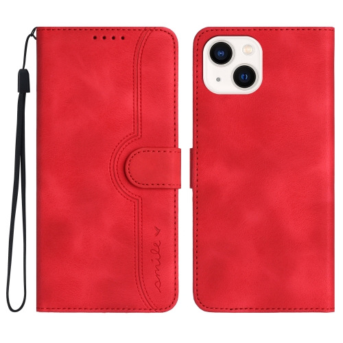 

For iPhone 15 Heart Pattern Skin Feel Leather Phone Case(Red)