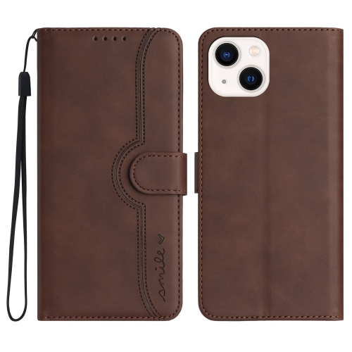 

For iPhone 15 Heart Pattern Skin Feel Leather Phone Case(Brown)