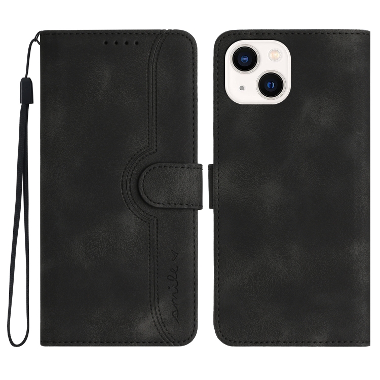 

For iPhone 15 Heart Pattern Skin Feel Leather Phone Case(Black)
