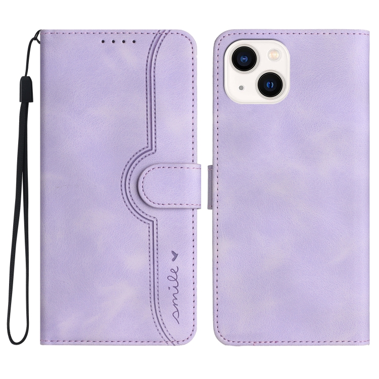 

For iPhone 15 Heart Pattern Skin Feel Leather Phone Case(Purple)