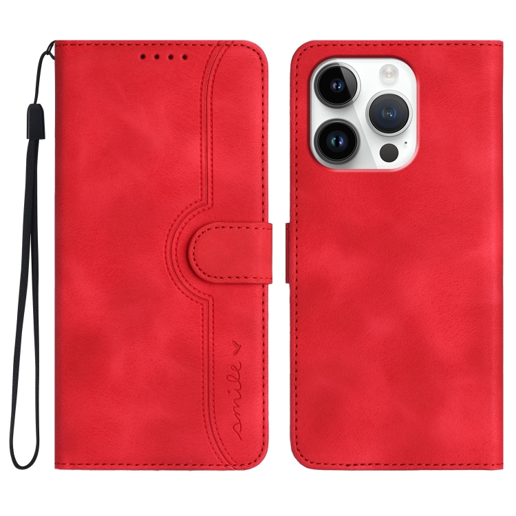 

For iPhone 16 Pro Heart Pattern Skin Feel Leather Phone Case(Red)