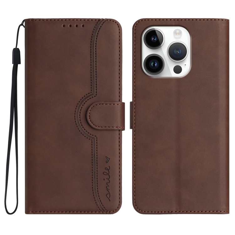 

For iPhone 16 Pro Heart Pattern Skin Feel Leather Phone Case(Brown)