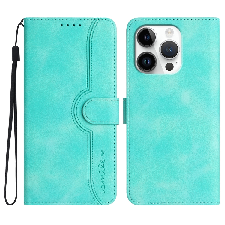 

For iPhone 16 Pro Heart Pattern Skin Feel Leather Phone Case(Light Blue)