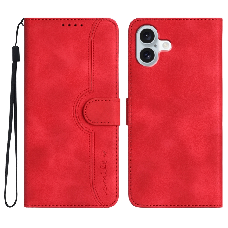 

For iPhone 16 Plus Heart Pattern Skin Feel Leather Phone Case(Red)