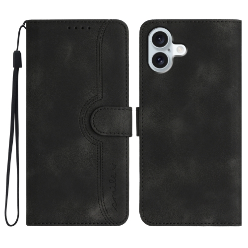 

For iPhone 16 Plus Heart Pattern Skin Feel Leather Phone Case(Black)