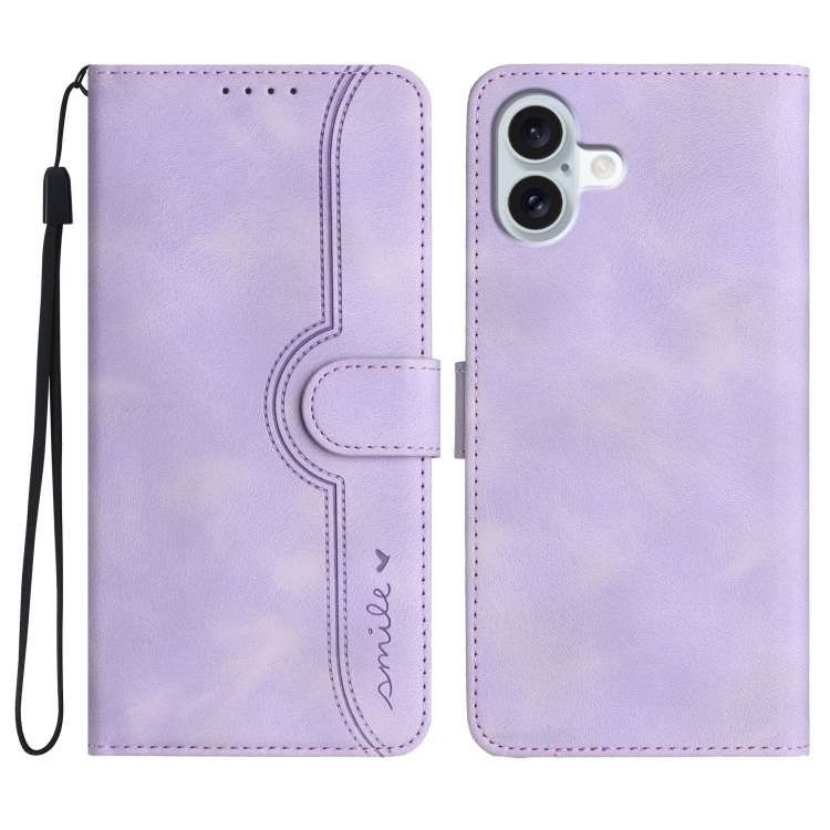 

For iPhone 16 Plus Heart Pattern Skin Feel Leather Phone Case(Purple)
