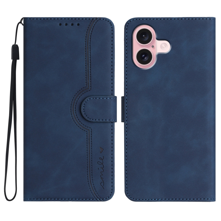 

For iPhone 16 Heart Pattern Skin Feel Leather Phone Case(Royal Blue)