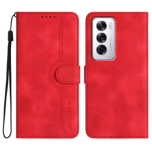 

For OPPO Reno12 Global Heart Pattern Skin Feel Leather Phone Case(Red)