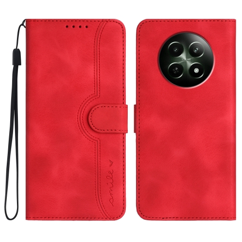 

For Realme 12 5G Global Heart Pattern Skin Feel Leather Phone Case(Red)