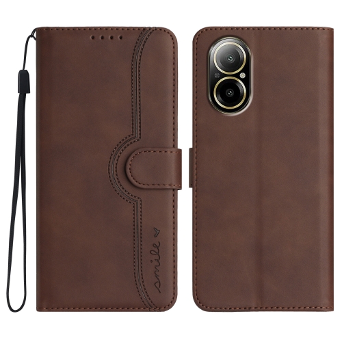 

For Realme C67 4G Global Heart Pattern Skin Feel Leather Phone Case(Brown)