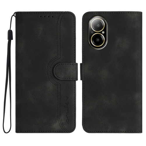 

For Realme C67 4G Global Heart Pattern Skin Feel Leather Phone Case(Black)