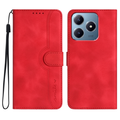 

For Realme C63 / C61 Global Heart Pattern Skin Feel Leather Phone Case(Red)