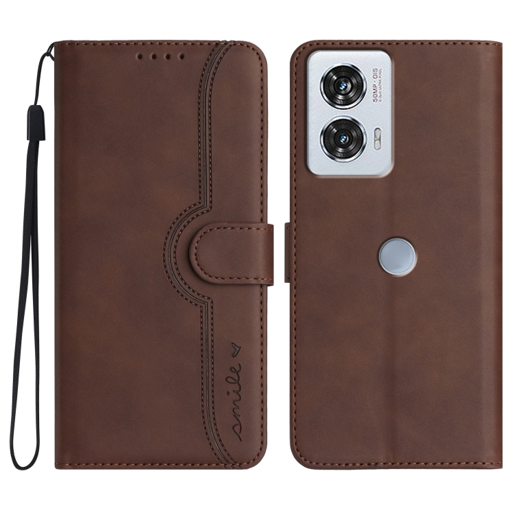

For Motorola Edge 50 Pro Heart Pattern Skin Feel Leather Phone Case(Brown)
