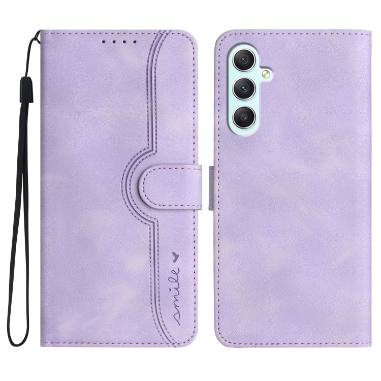 

For Samsung Galaxy A35 Heart Pattern Skin Feel Leather Phone Case(Purple)