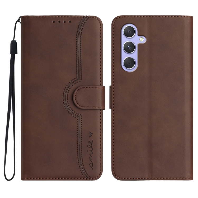 

For Samsung Galaxy A55 Heart Pattern Skin Feel Leather Phone Case(Brown)