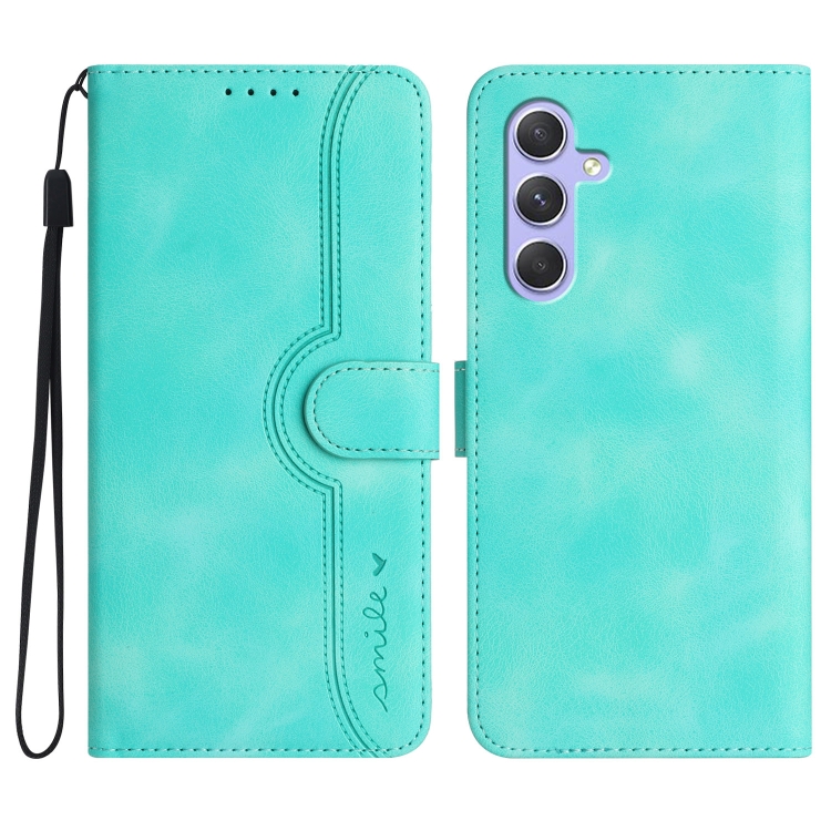 

For Samsung Galaxy A55 Heart Pattern Skin Feel Leather Phone Case(Light Blue)