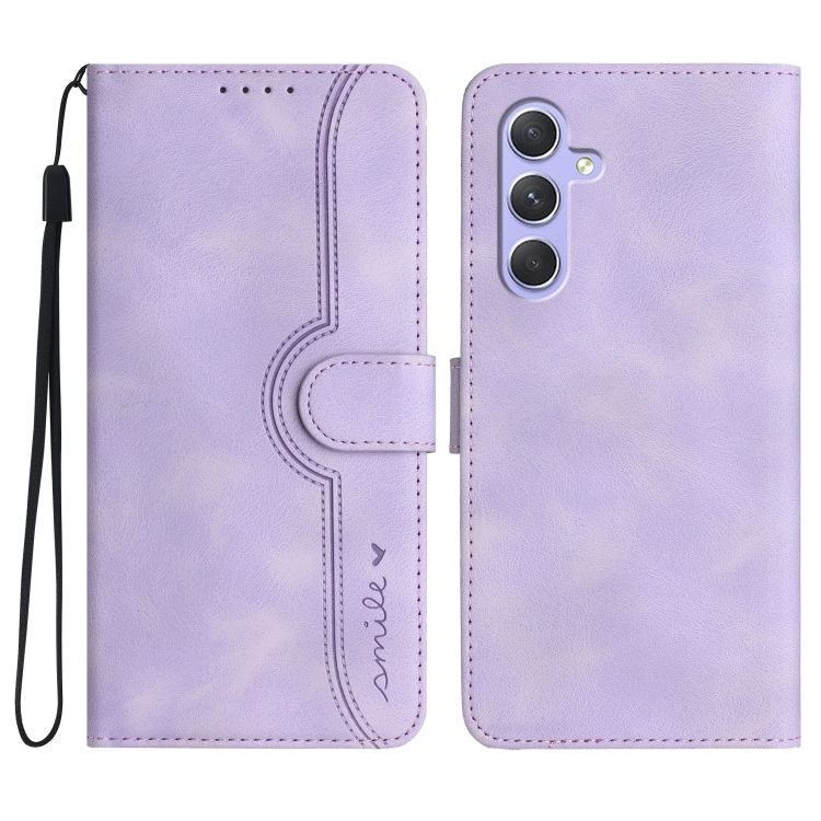 

For Samsung Galaxy A55 Heart Pattern Skin Feel Leather Phone Case(Purple)
