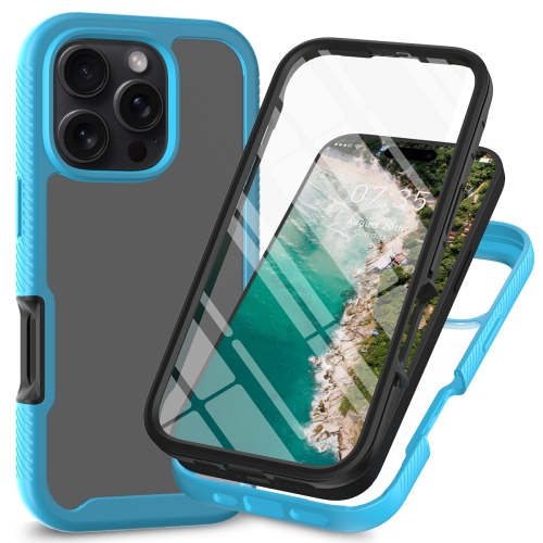 

For iPhone 16 Pro Starry Sky Solid Color Series PC + TPU Phone Case with PET Film(Sky Blue)