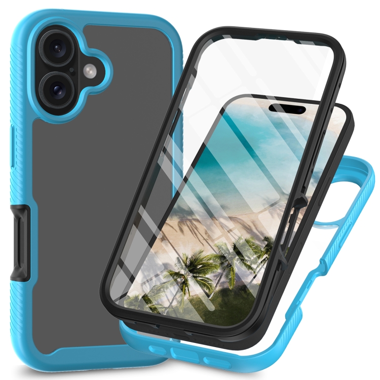 

For iPhone 16 Starry Sky Solid Color Series PC + TPU Phone Case with PET Film(Sky Blue)